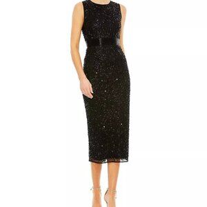Mac Duggal‎ Women's Geometric Embellished Sleeveless Midi Dress Cocktail Wedding